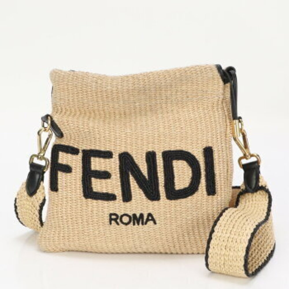Fendi logo embroidered straw shoulder bag crossbody hand tote